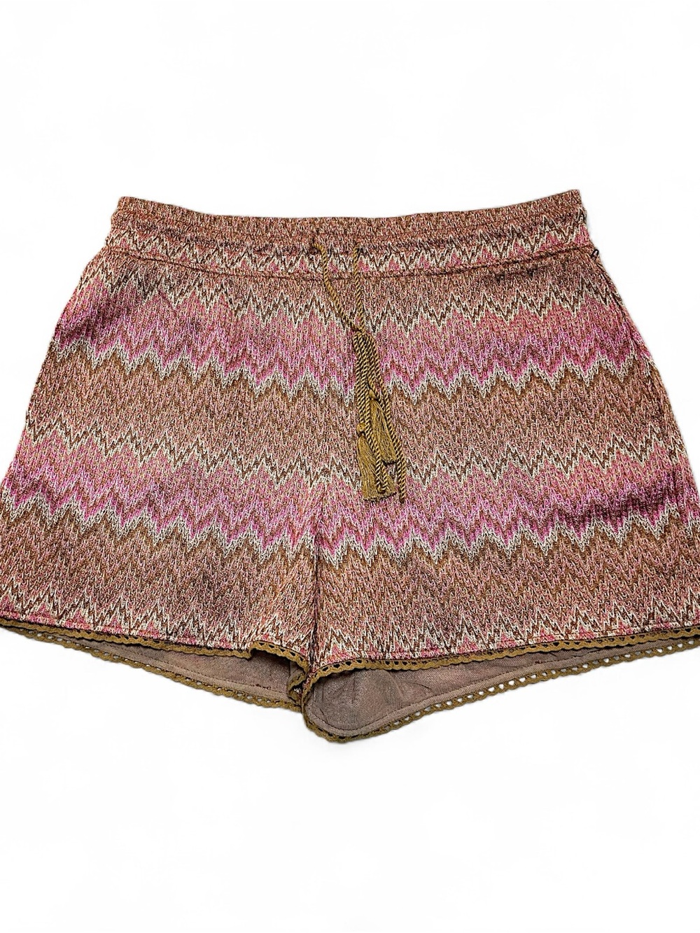 House of Harlow 60s/70s Retro Boho Medium Zigzag Chevron Knit Shorts Pink Brown